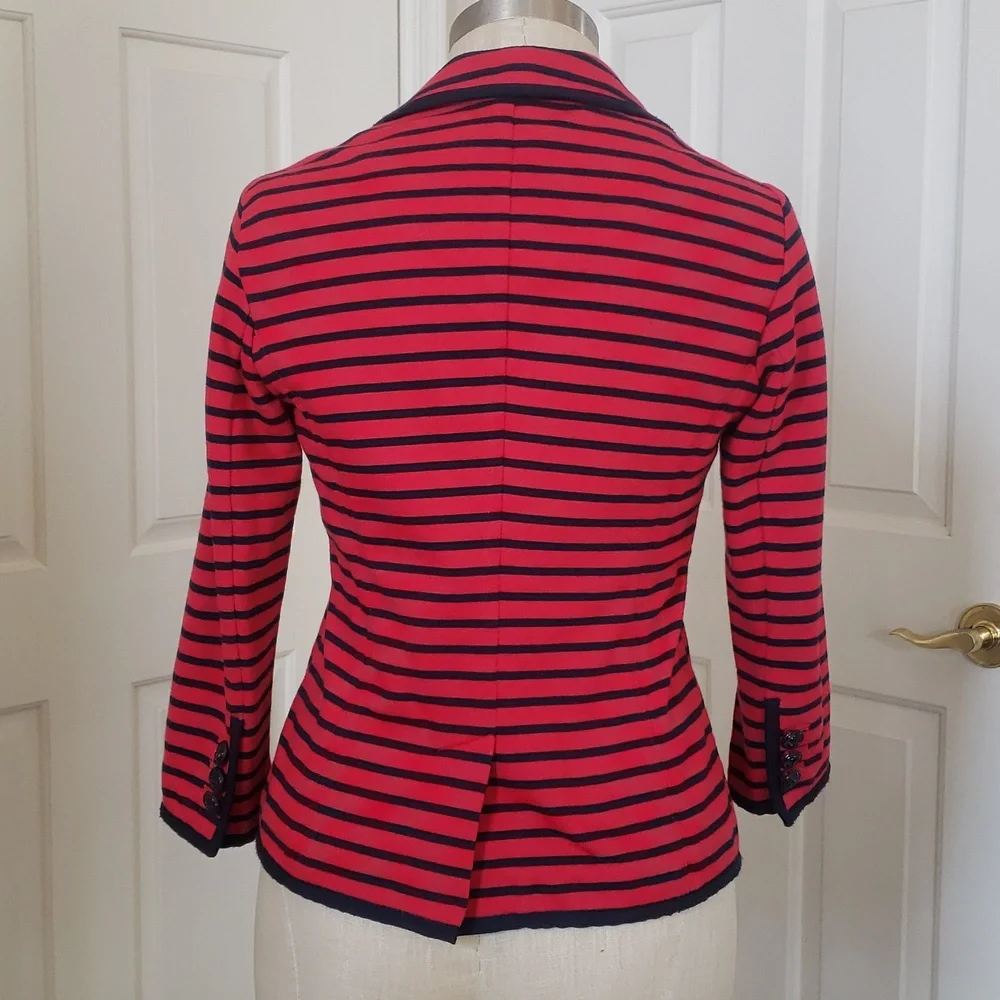 💐 TALBOTS Nautical Striped Knit Blazer Jacket Red Navy XS Petite Anchor Button - Picture 5 of 12